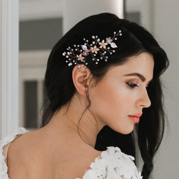 SWEETV Rose Gold Bridal Hair Comb Clip - Rhinestone Wedding Hair Accessories - Picture 3 of 8